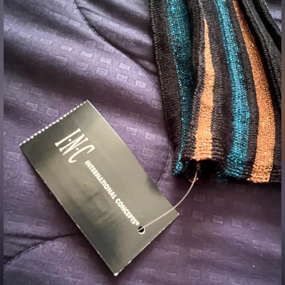 NWT INC International Concepts Blue/Copper Sparkle Long Sleeve Blouse Size Large - Picture 9 of 10